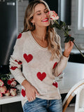 Heart Scoop Neck Long Sleeve Sweater - Trendsi