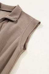 Textured Short Sleeve Half Zip Drawstring Waist Romper - Trendsi - Flyclothing LLC