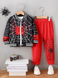 Spider Baseball Collar Top and Pants Set - Trendsi