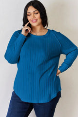 Basic Bae Full Size Ribbed Round Neck Slit T-Shirt - ShopBasicbae - Flyclothing LLC