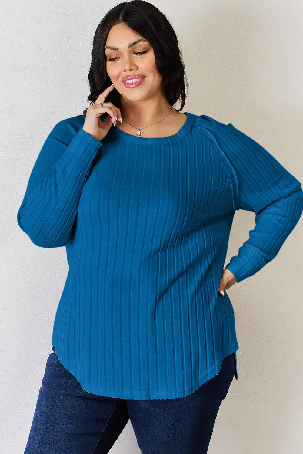 Basic Bae Full Size Ribbed Round Neck Slit T-Shirt - ShopBasicbae - Flyclothing LLC