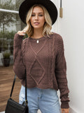 Cable-Knit Round Neck Dropped Shoulder Sweater - Trendsi