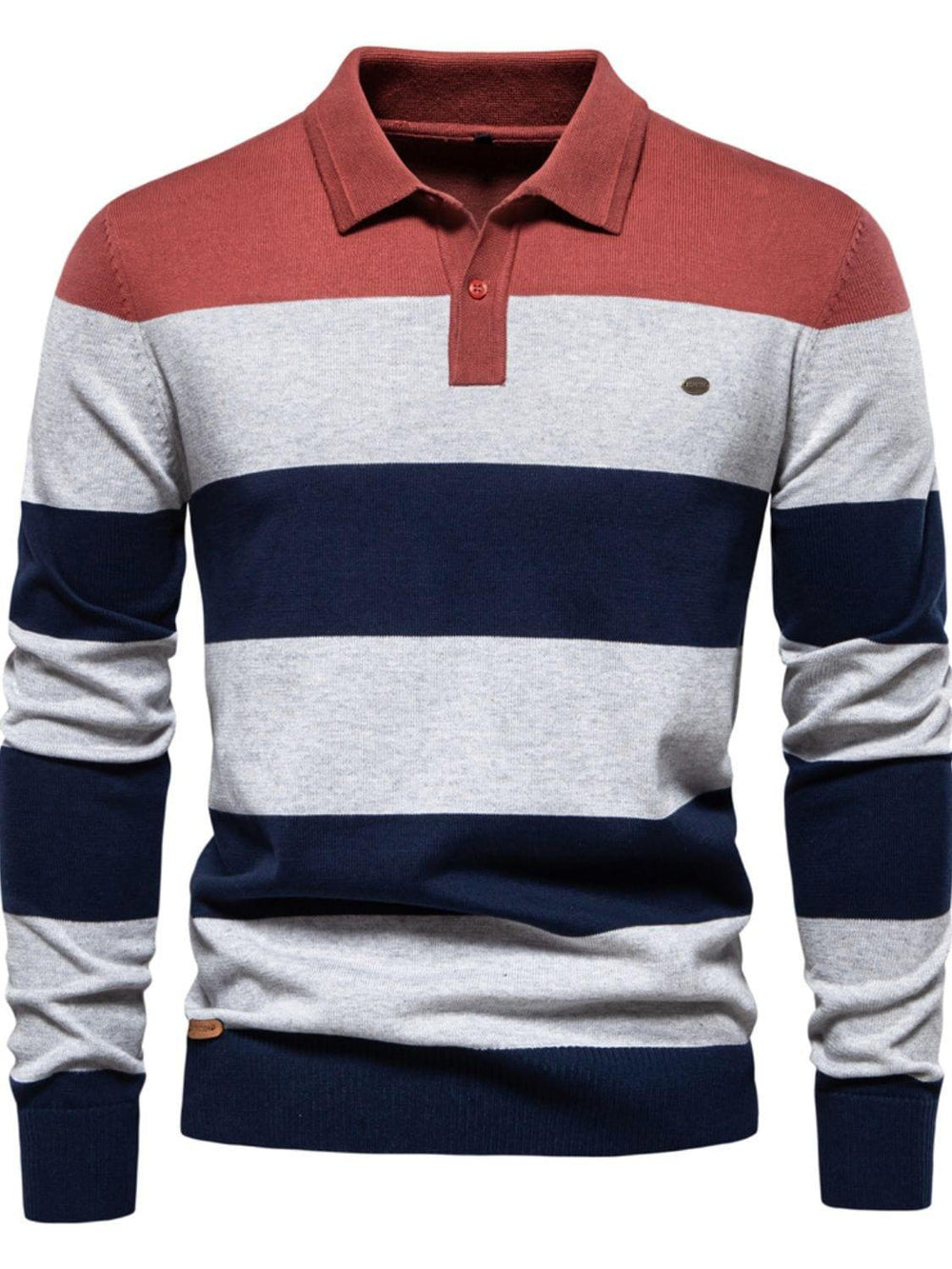 Men's Striped Long Sleeve Knit Polo - Trendsi