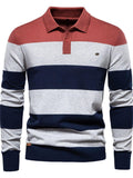 Men's Striped Long Sleeve Knit Polo - Trendsi