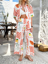 Devine Printed Collared Neck Half Sleeve Top and Pants Set - Trendsi - Flyclothing LLC