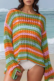 Openwork Round Neck Long Sleeve Knit Cover Up - Trendsi - Flyclothing LLC