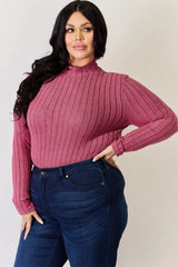 Basic Bae Full Size Ribbed Mock Neck Long Sleeve T-Shirt - ShopBasicbae - Flyclothing LLC