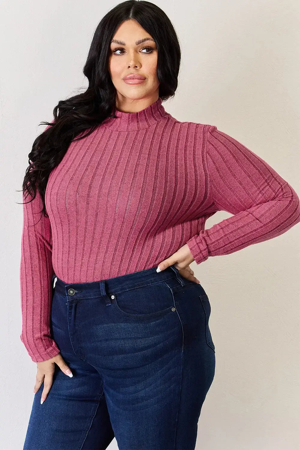 Basic Bae Full Size Ribbed Mock Neck Long Sleeve T-Shirt - ShopBasicbae - Flyclothing LLC