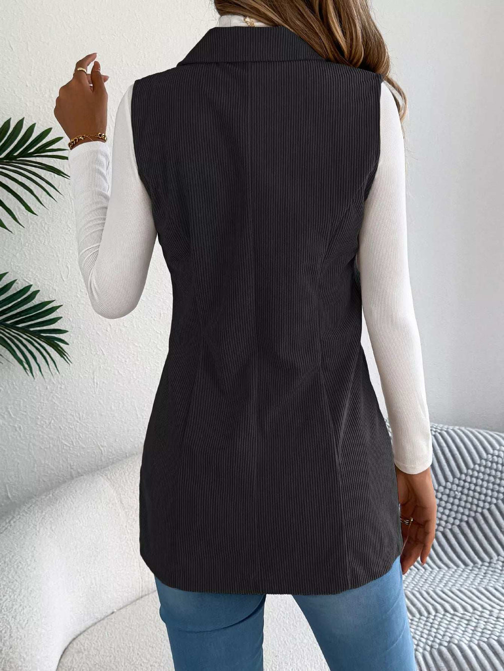 Button-Front Longline Vest Coat - Trendsi - Flyclothing LLC