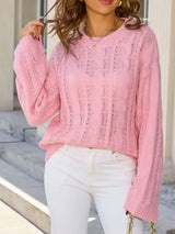 Cable Knit Long Sleeve Sweater - Trendsi - Flyclothing LLC