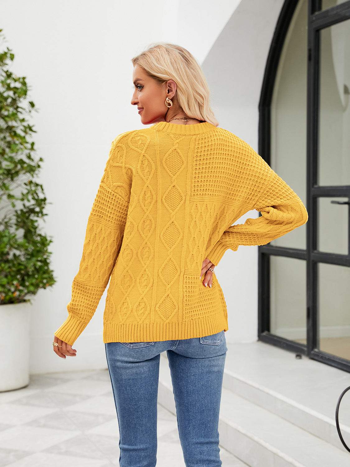 Round Neck Dropped Shoulder Sweater - Trendsi - Flyclothing LLC