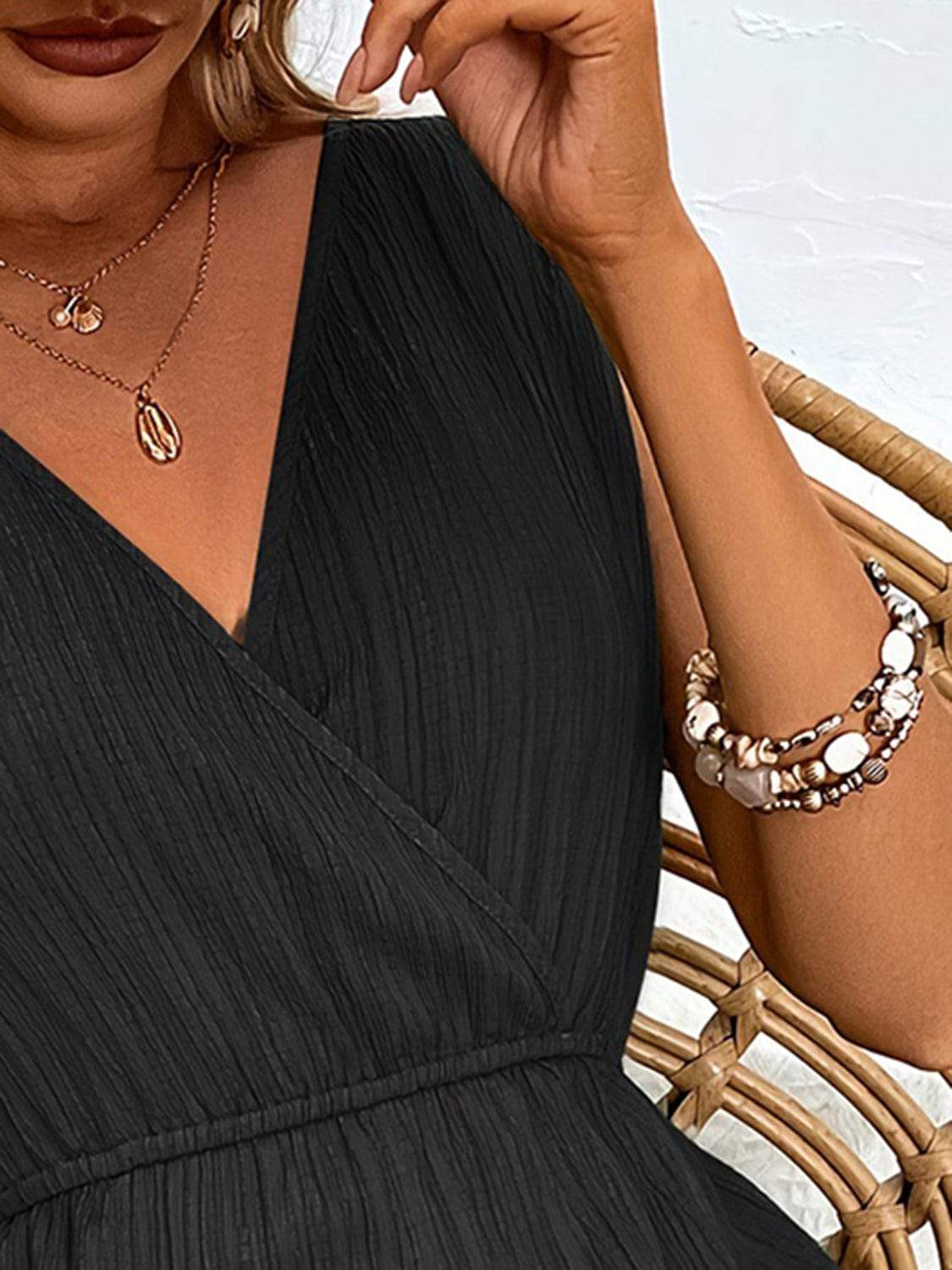 Textured Surplice Sleeveless Romper - Trendsi - Flyclothing LLC