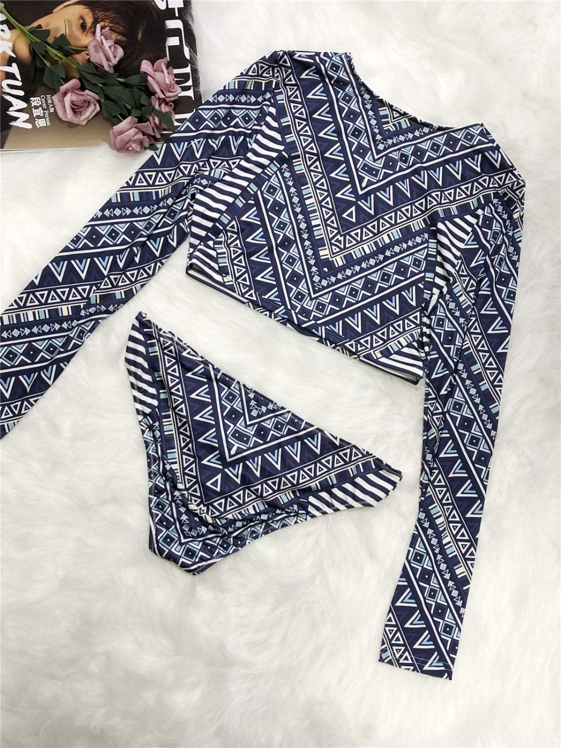 Printed Long Sleeve Top and Brief Swim Set - Trendsi - Flyclothing LLC