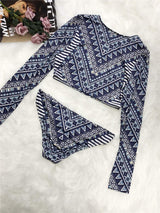 Printed Long Sleeve Top and Brief Swim Set - Trendsi - Flyclothing LLC