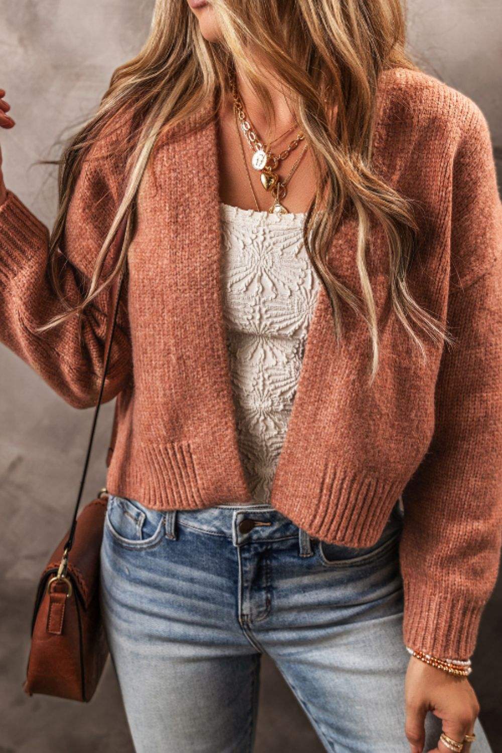 Slit Open Front Dropped Shoulder Cardigan - Trendsi - Flyclothing LLC