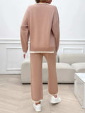 Round Neck Dropped Shoulder Top and Pants Sweater Set - Trendsi - Flyclothing LLC