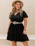 Plus Size V-Neck Flutter Sleeve Mini Dress - Trendsi