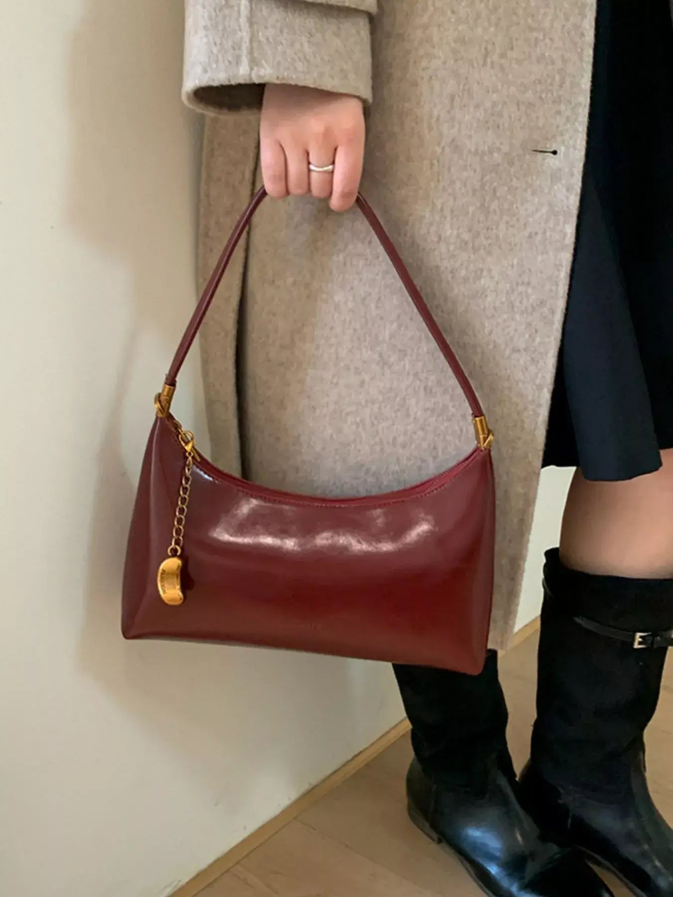 Chain Charm Leather Shoulder Bag - Trendsi - Flyclothing LLC
