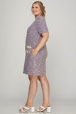 She + Sky Full Size Short Sleeve Pearl Studded Trim Knit Tweed Dress Plus Size - Trendsi