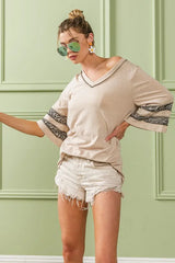 BiBi Triblend Knit Top with Leopard Band Detail - Trendsi - Flyclothing LLC