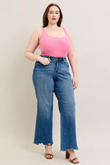 Judy Blue Full Size High Waist Tummy Control Chew Hem Destroy Wide Jeans Plus Size - Trendsi - Flyclothing LLC