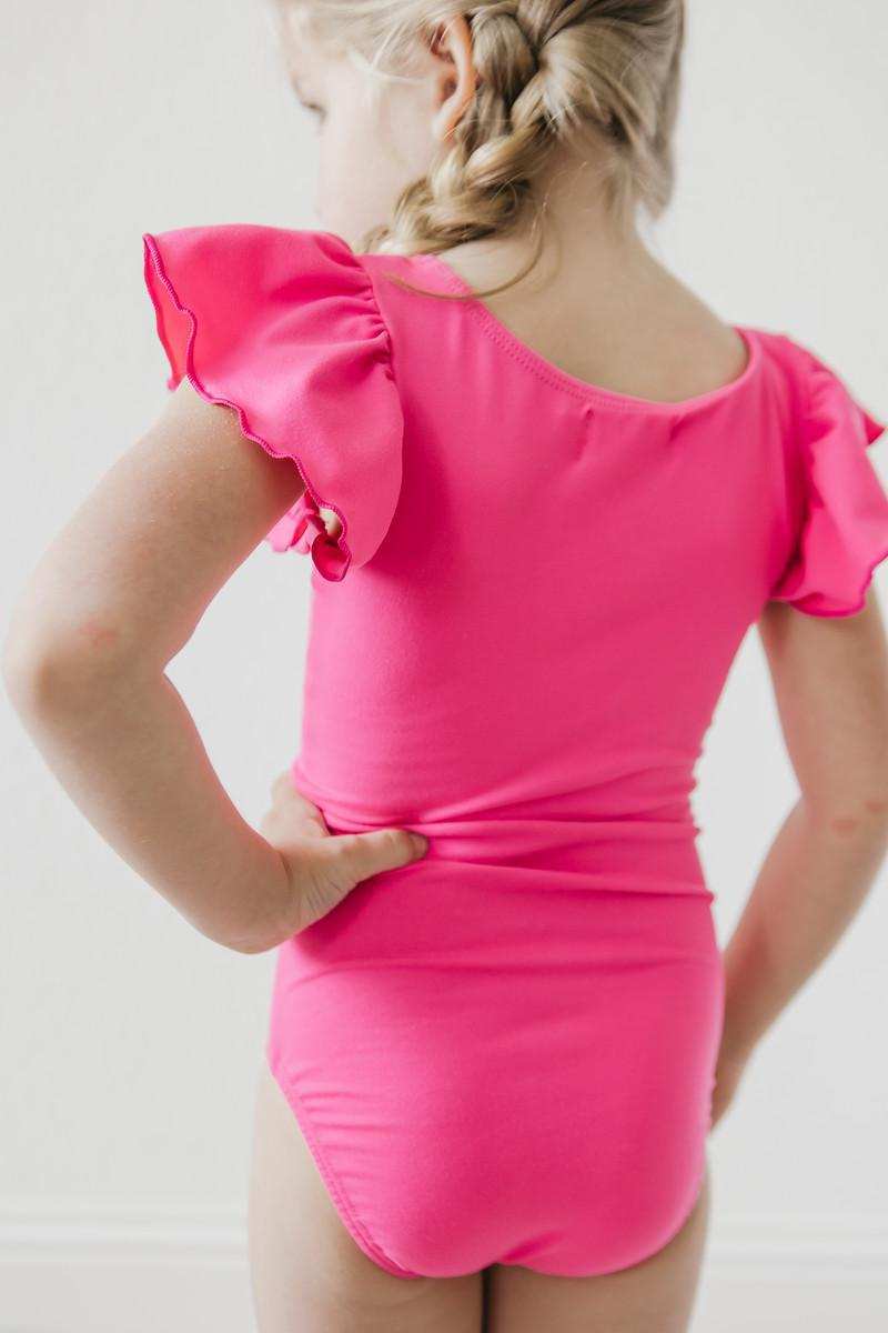 Hot Pink S/S Flutter Sleeve Leotard - Mila & Rose ® - Flyclothing LLC