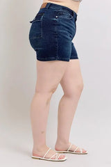 Judy Blue Full Size High Waist Back Flap Pocket Denim Shorts Plus Size - Trendsi - Flyclothing LLC
