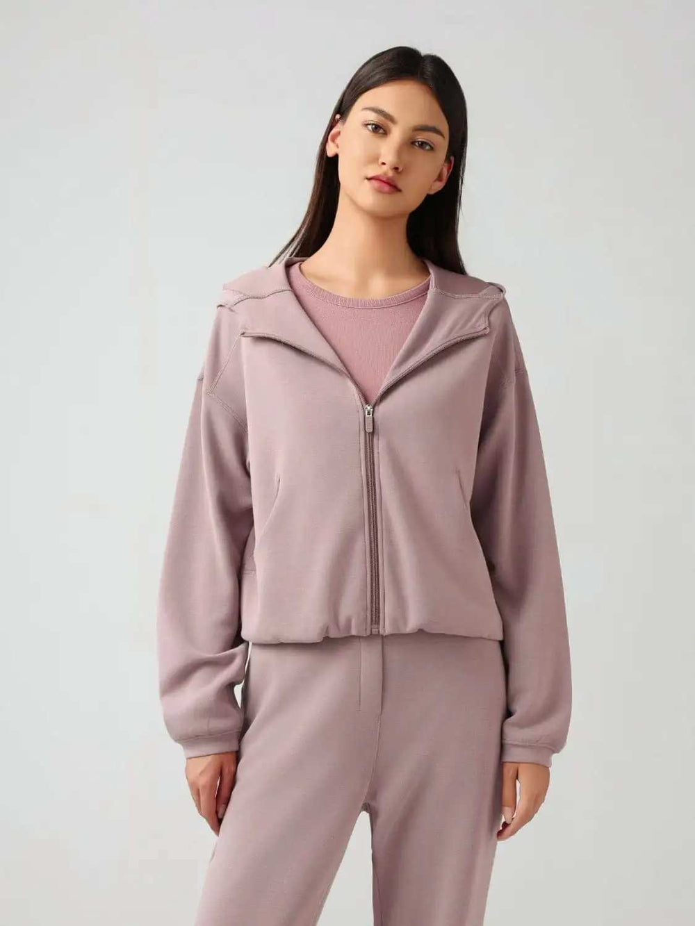 Zip Up Dropped Shouder Active Hooded - Trendsi - Flyclothing LLC