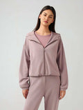 Zip Up Dropped Shouder Active Hooded - Trendsi - Flyclothing LLC