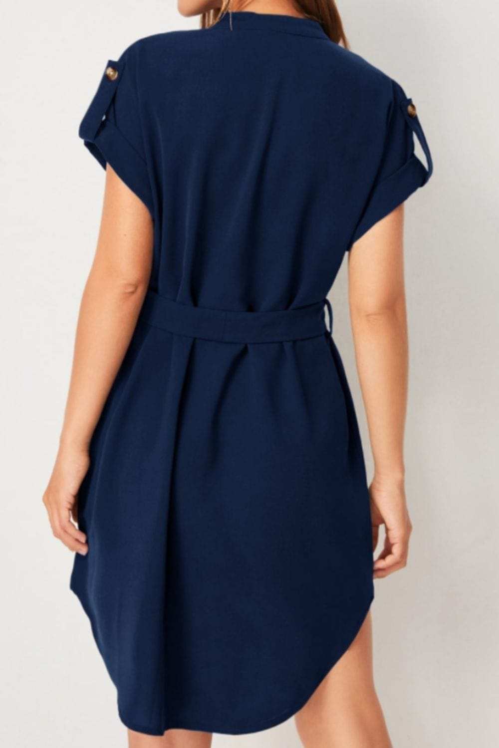 Tied Notched Short Sleeve Dress - Trendsi - Flyclothing LLC