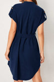 Tied Notched Short Sleeve Dress - Trendsi - Flyclothing LLC