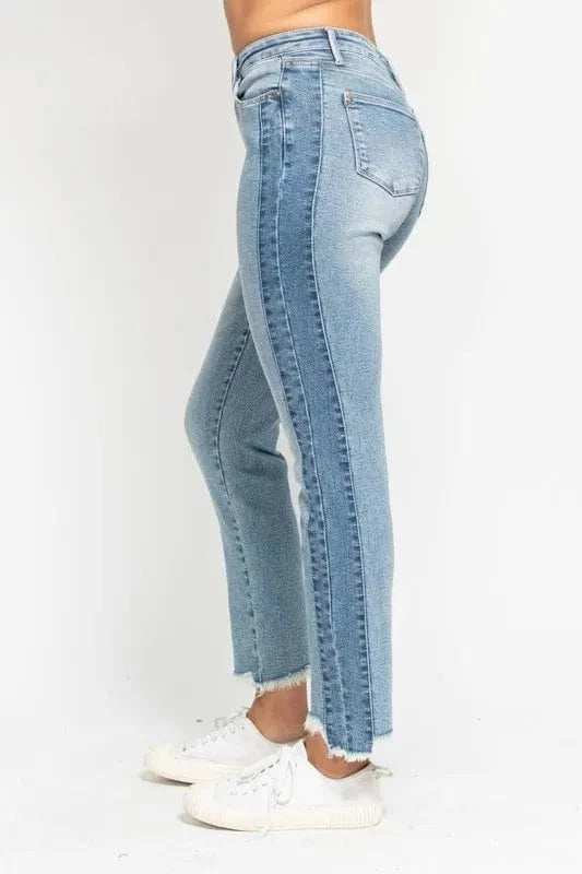Judy Blue Full Size Vintage Wash Side Panel Detail with Fray Hem Slim Plus Size - Trendsi - Flyclothing LLC