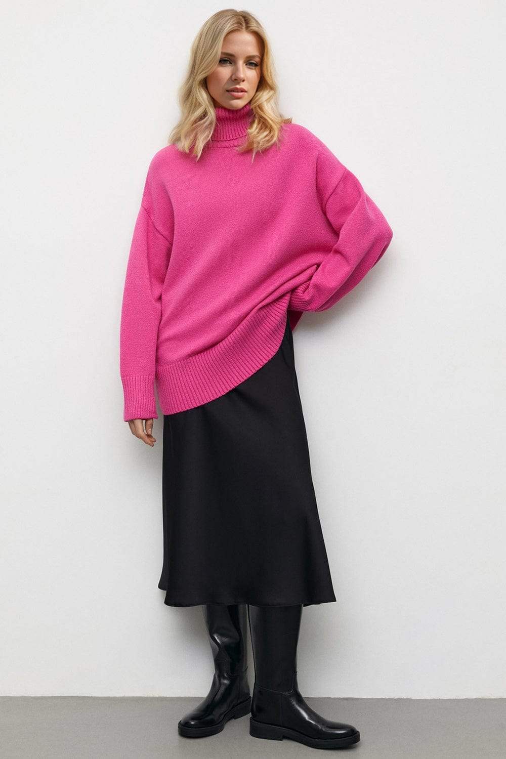 Basic Bae Turtleneck Dropped Shoulder Long Sleeve Sweater - Trendsi - Flyclothing LLC