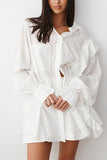 Ruffled Dot Applique Collared Neck Top and Shorts Set - Trendsi