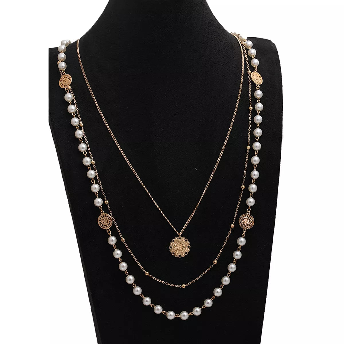 Multi-Layered Pearl and Coin Pendant Necklace - Trendsi - Flyclothing LLC