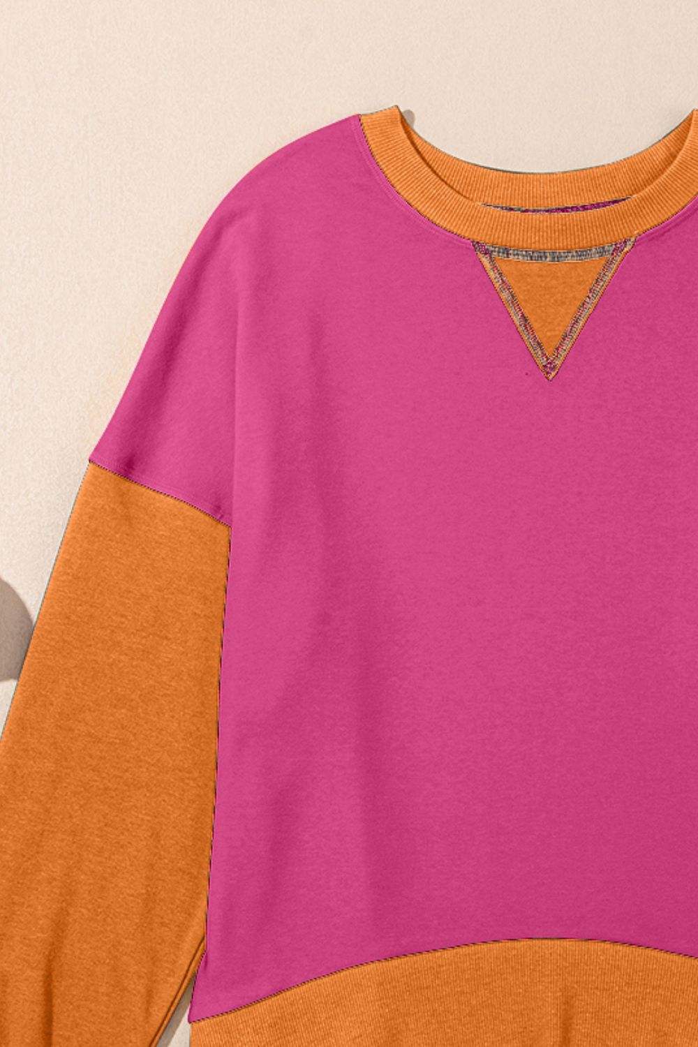 Contrast Round Neck Long Sleeve Sweatshirt - Trendsi - Flyclothing LLC