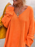 V-Neck Long Sleeve Knit Top - Trendsi - Flyclothing LLC