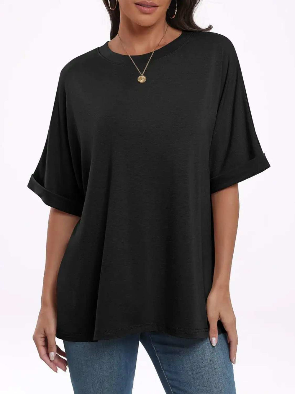 Round Neck Half Sleeve T-Shirt - Trendsi - Flyclothing LLC