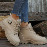 Warm Lined Ankle Boots with Buckle Detail - Trendsi - Flyclothing LLC