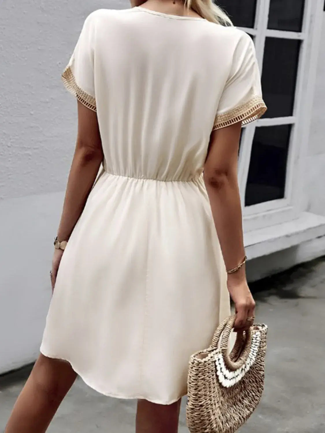 Full Size Tassel V-Neck Short Sleeve Dress Plus Size - Trendsi - Flyclothing LLC