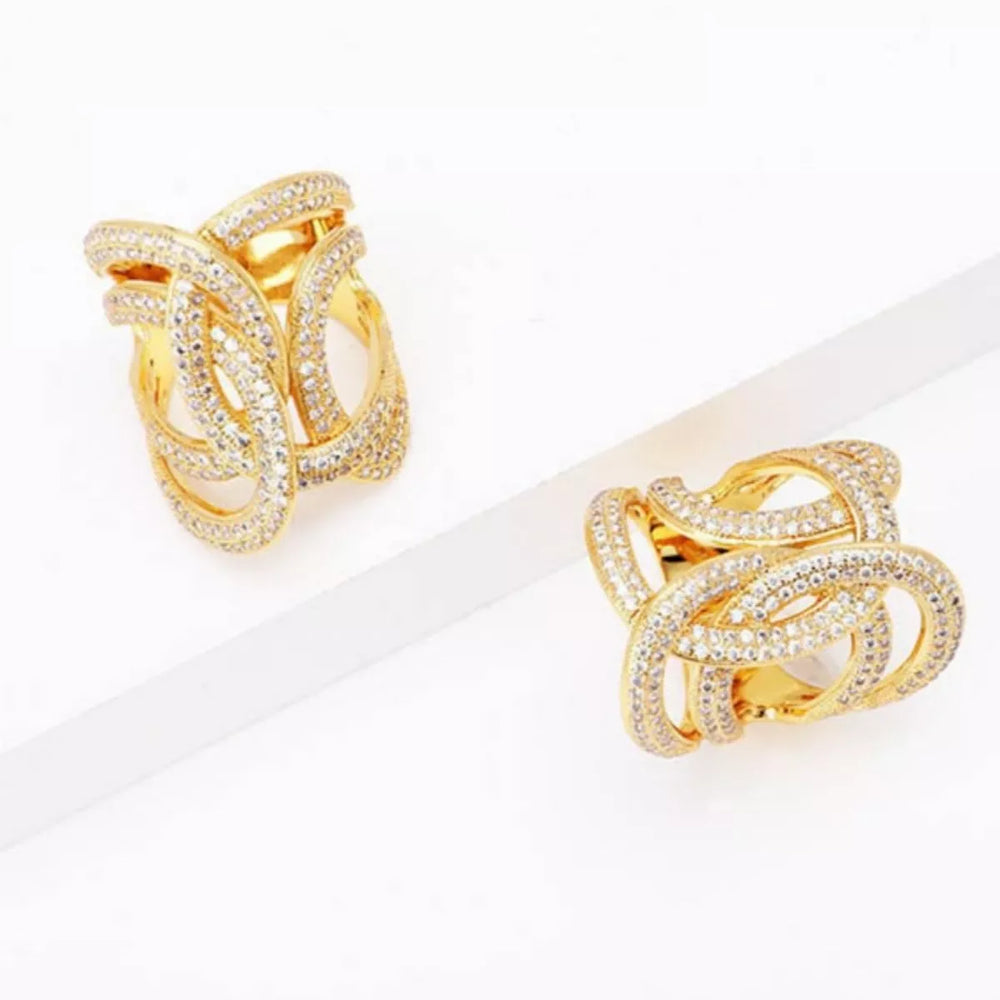 18K Gold-Plated Zircon Interwoven Ring - Trendsi - Flyclothing LLC