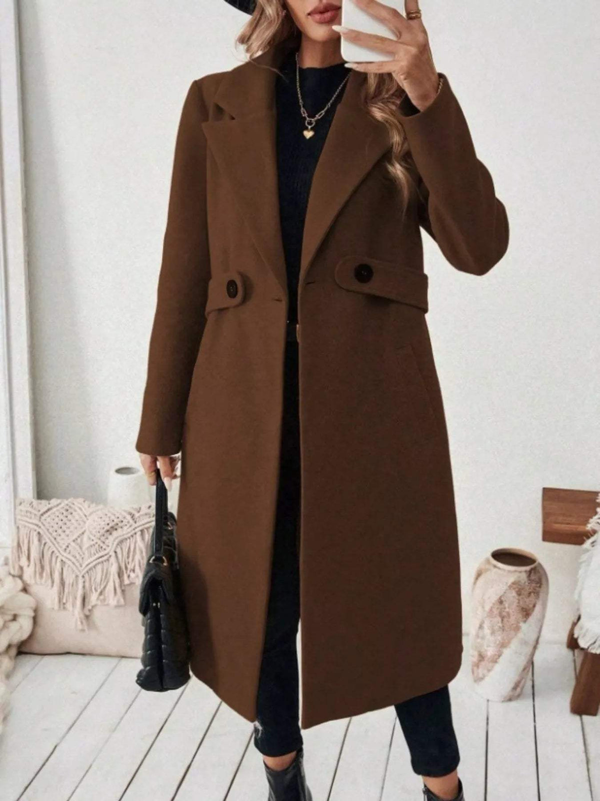Full Size Elegant Lapel Collar Belted Coat with Pockets Plus Size - Trendsi - Flyclothing LLC