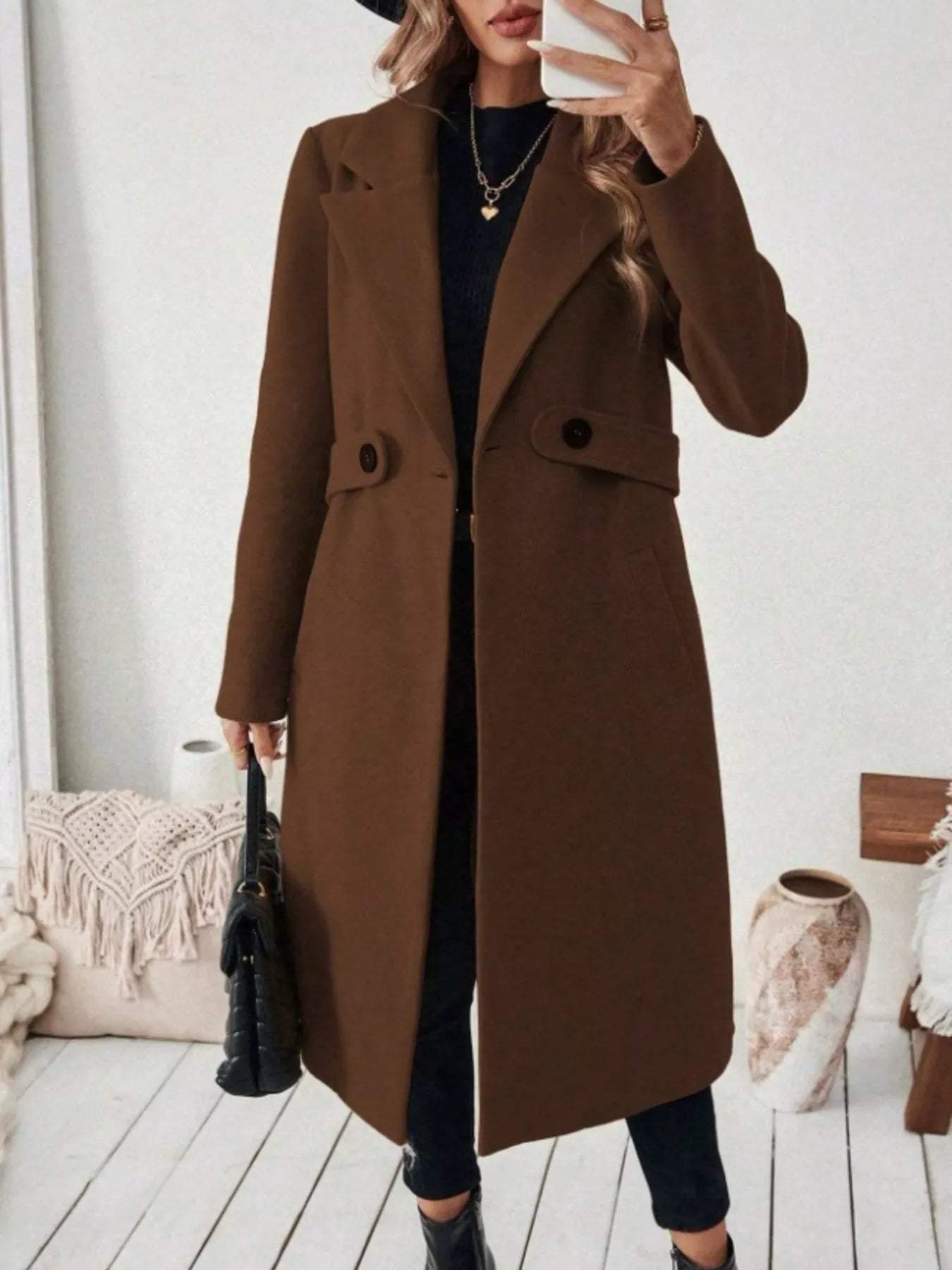 Full Size Elegant Lapel Collar Belted Coat with Pockets Plus Size - Trendsi - Flyclothing LLC