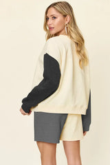 Double Take Full Size Contrast Drop Shoulder Top and Shorts Set - Trendsi - Flyclothing LLC