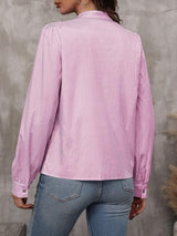 Striped Tie Neck Long Sleeve Blouse - Trendsi - Flyclothing LLC
