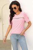 Eyelet Round Neck Short Sleeve T-Shirt - Trendsi - Flyclothing LLC