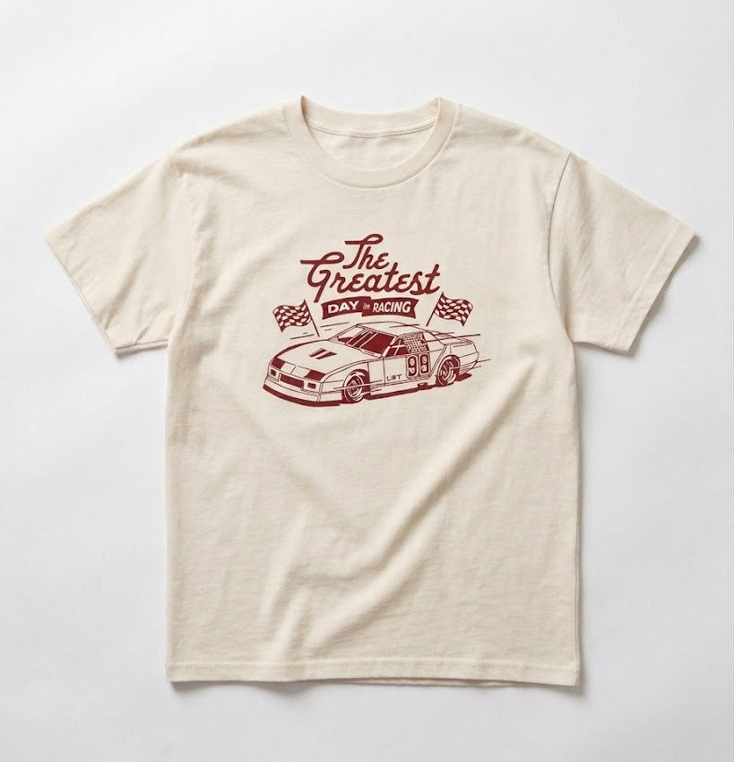 GREATEST DAY IN RACING TEE - CREAM (FRONT ONLY) - LITTLE RAD THINGS - Flyclothing LLC