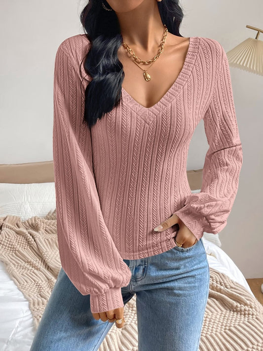 Camiseta de manga larga con cuello en V