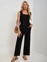 Square Neck Tank and Wide Leg Pants Set - Trendsi - Flyclothing LLC