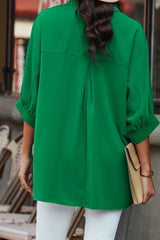 Collared Neck Three-Quarter Sleeve Shirt - Trendsi - Flyclothing LLC
